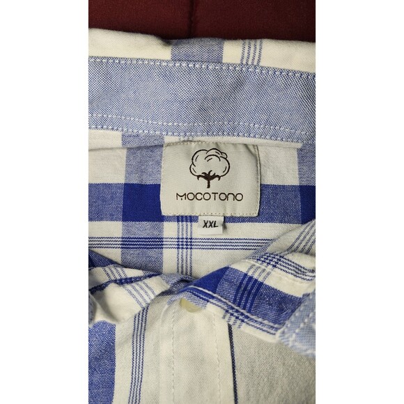 Mocotono Mens 2X White Blue Plaid Button Up Long Sleeve Shirt 100% Cotton Casual - Picture 4 of 9